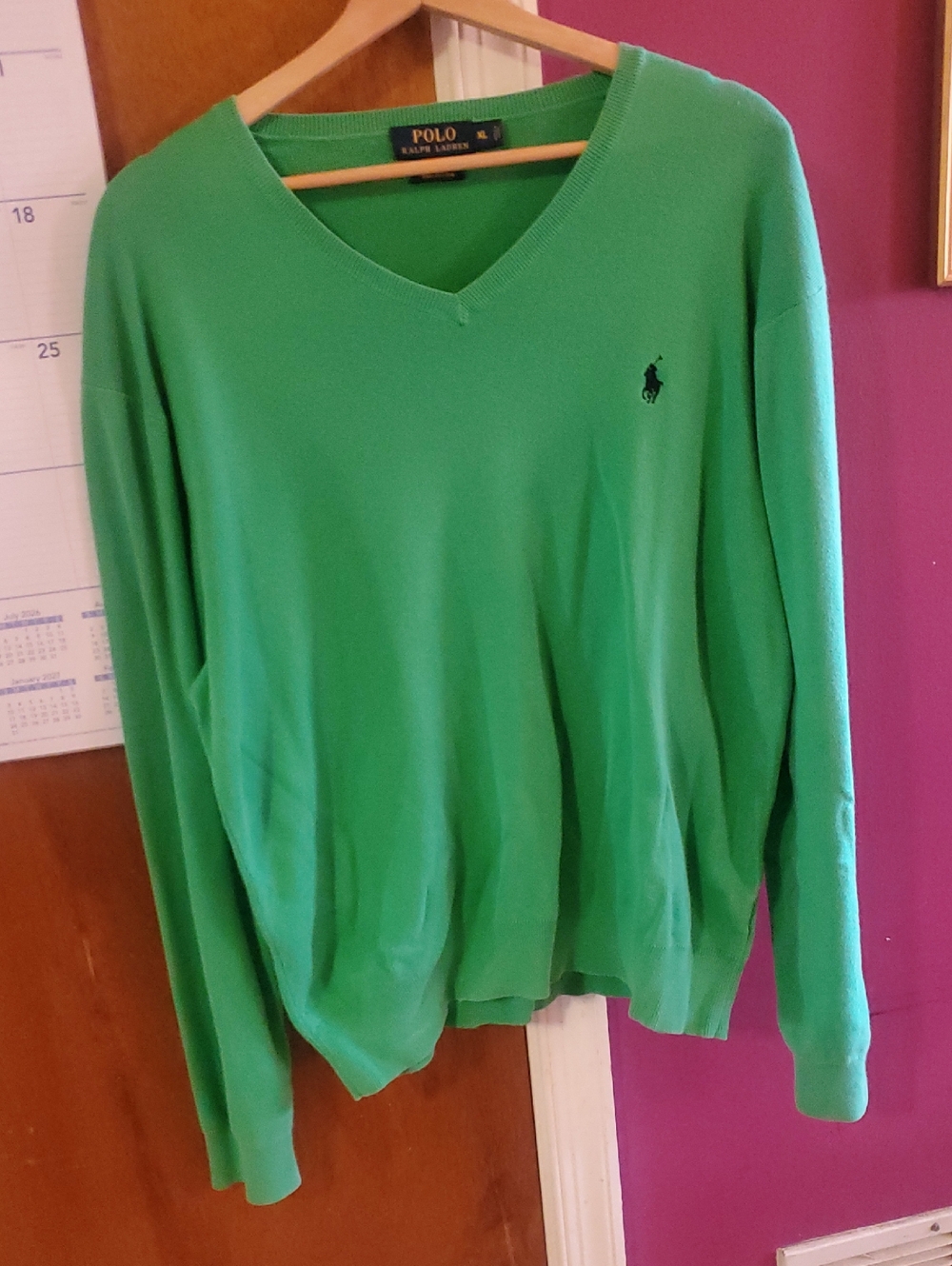 Polo by Ralph Lauren Men’s V-Neck Sweater in Bright Green with Navy Pony